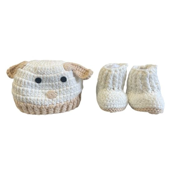 Quiltex Crocheted Baby Hat & Booties Set With Puppy Dog Design - Picture 1 of 3